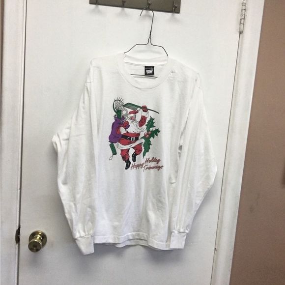 Vintage Screen Stars Happy Holiday Trimmings Santa Clause Long-sleeve White XL - Picture 6 of 7